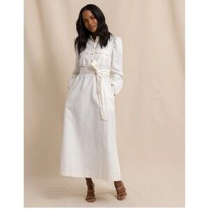NEW Southern Tide Women's Kiara Maxi Dress Long Sleeve Belted Sand Sand White L
